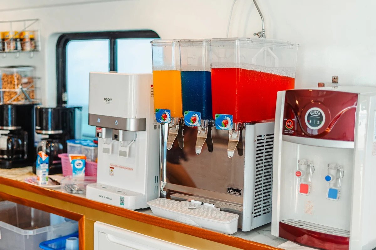 Cold drinks and refreshments available onboard a Phuket diving boat