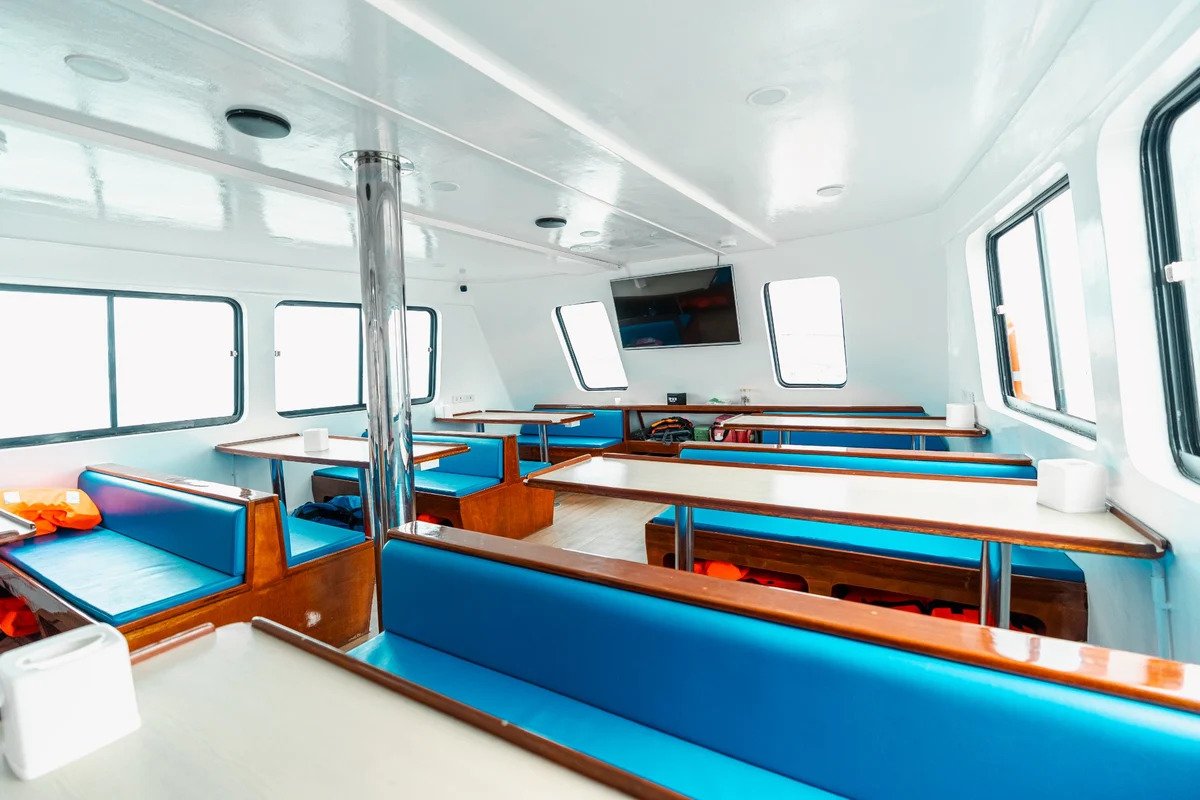Open deck seating area aboard Seafarer Divers Phuket premium dive boat